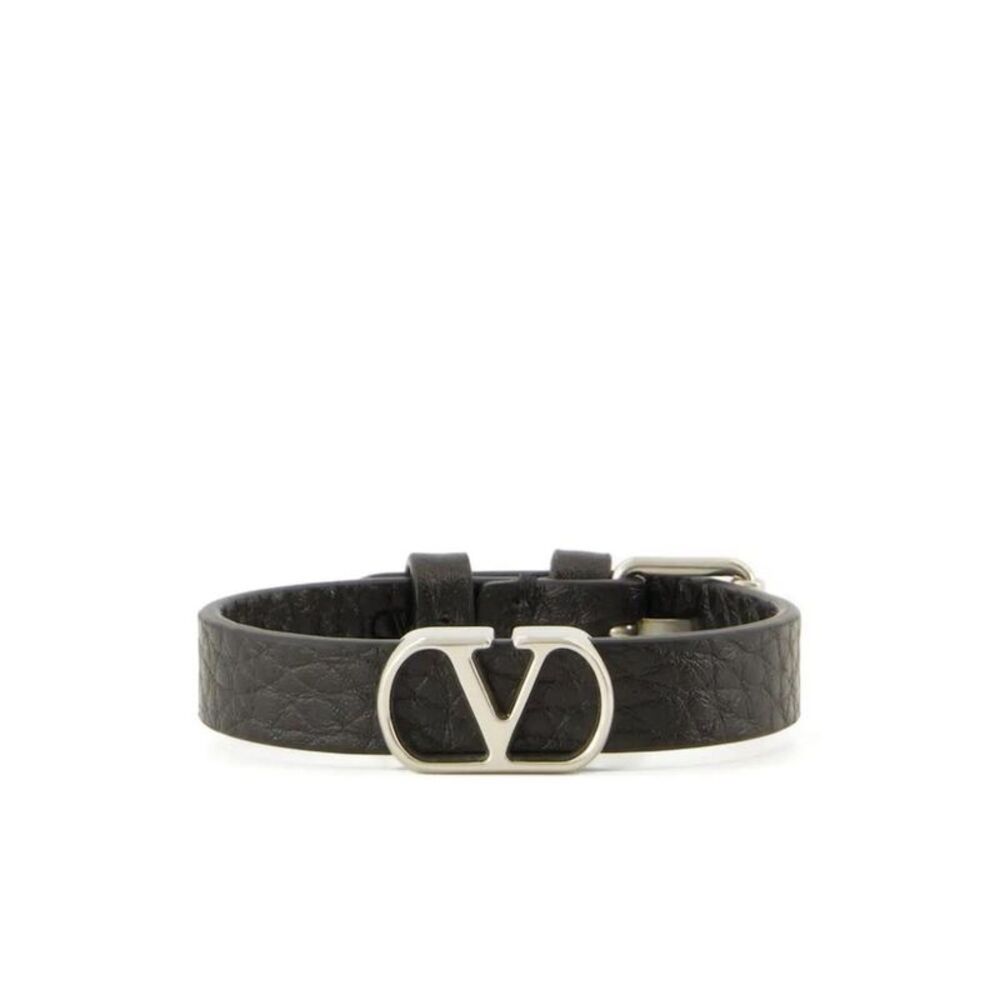 VALENTINO Garavani VLogo Signature Leather Bracelet Men Black Bracelets